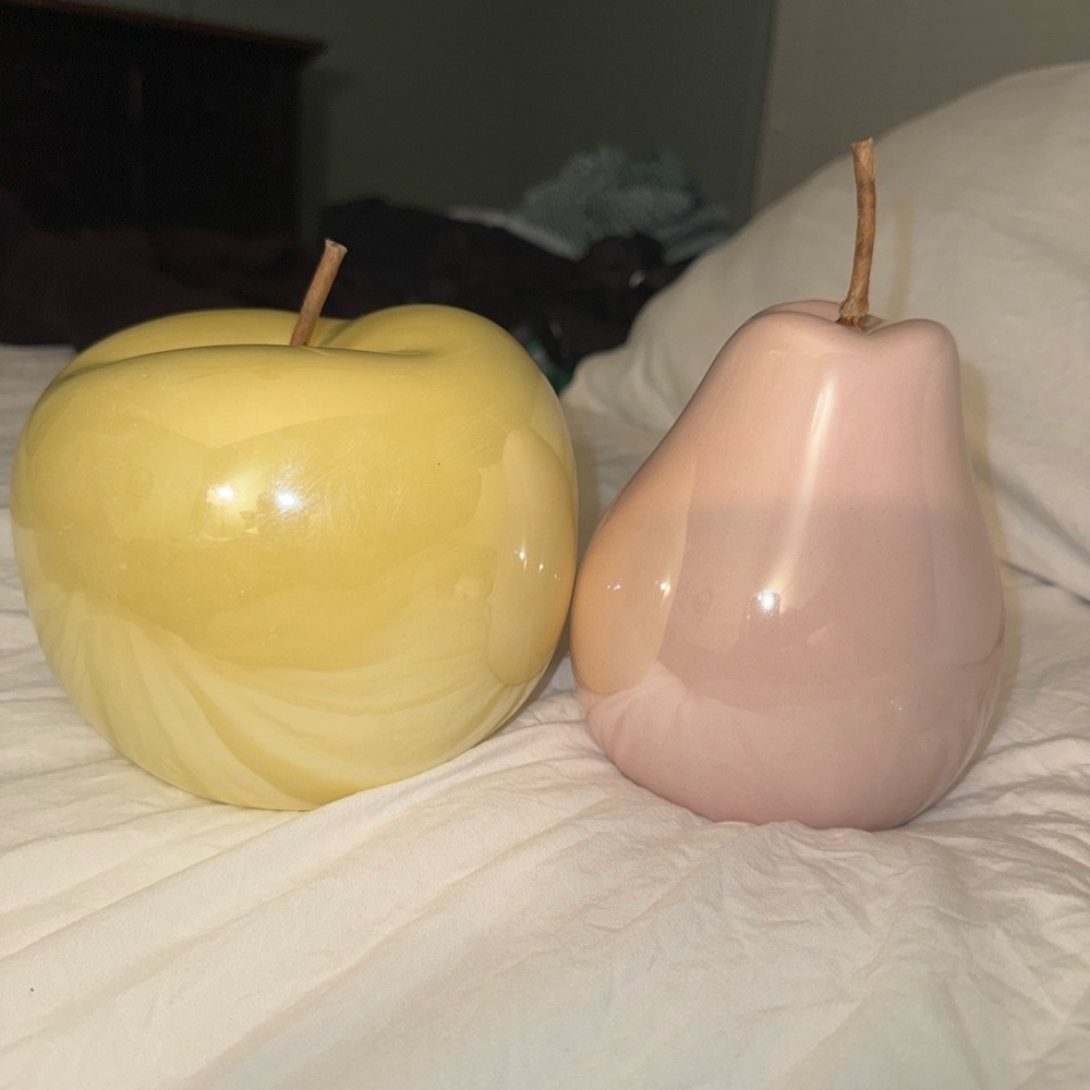 Ceramic Fruit Green Apple 3.5" Pink Pear 6.5"Pearlescent‎ Whimsical Glam Decor